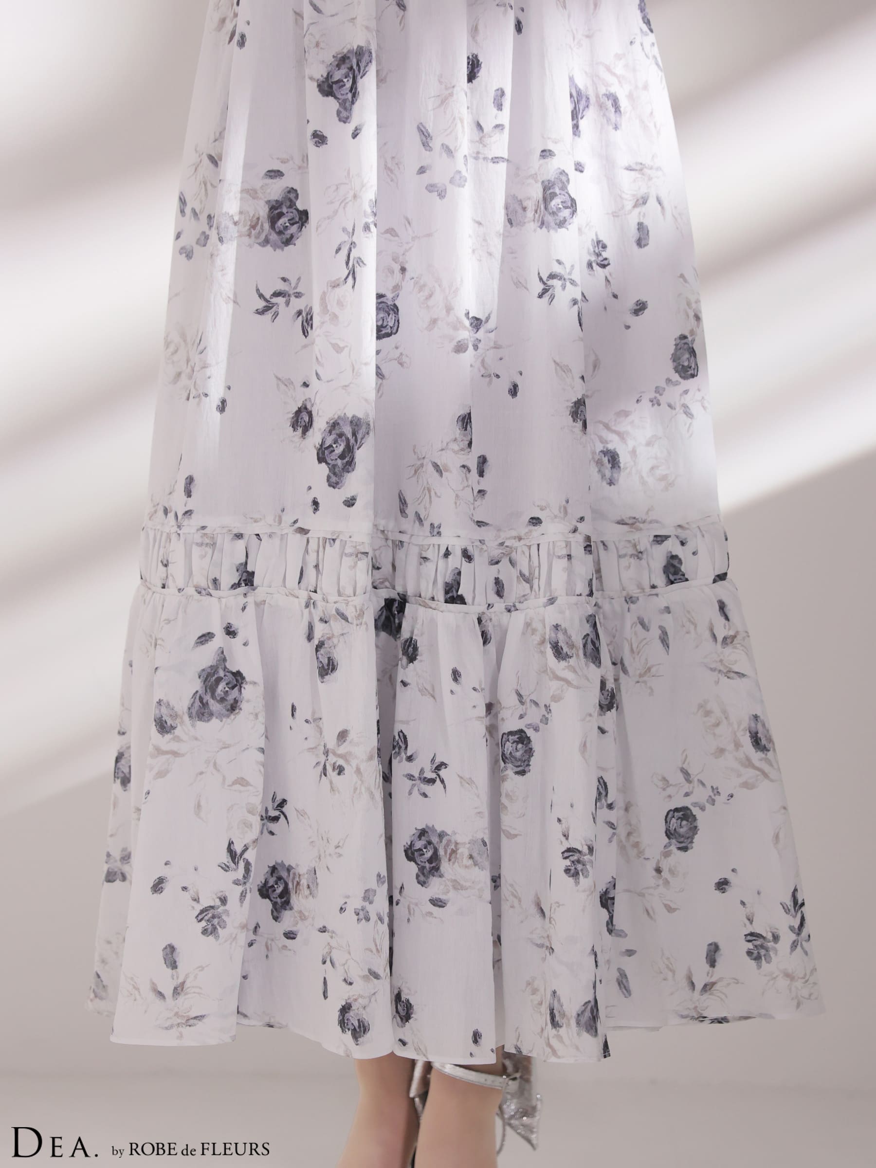 ノースリーブ サイドカット フラワーシフォン Aラインロングドレスのイメージ画像8