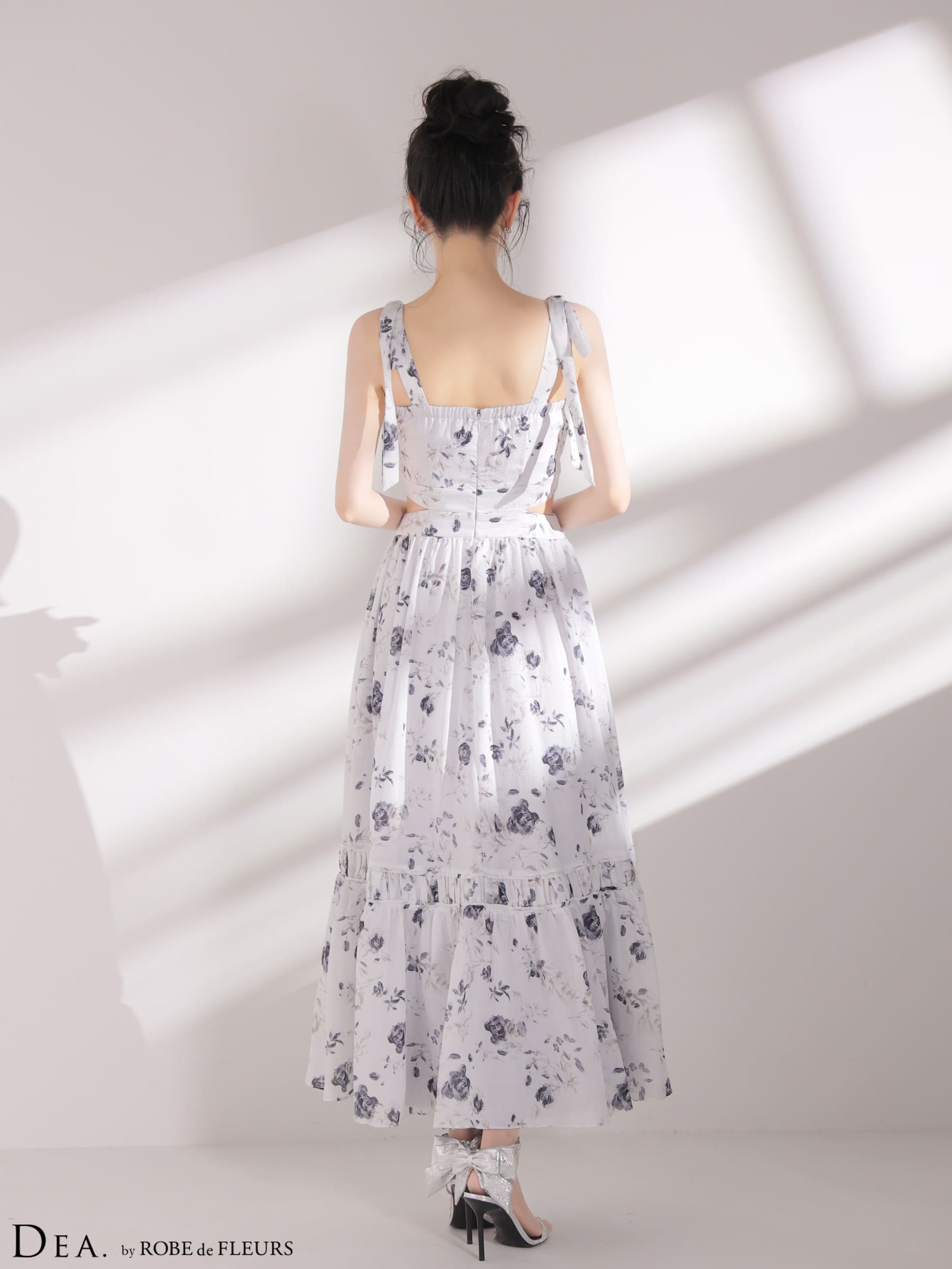 ノースリーブ サイドカット フラワーシフォン Aラインロングドレスのイメージ画像5