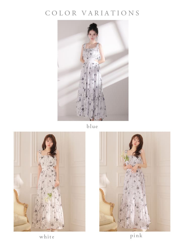 ノースリーブ サイドカット フラワーシフォン Aラインロングドレスのイメージ画像6