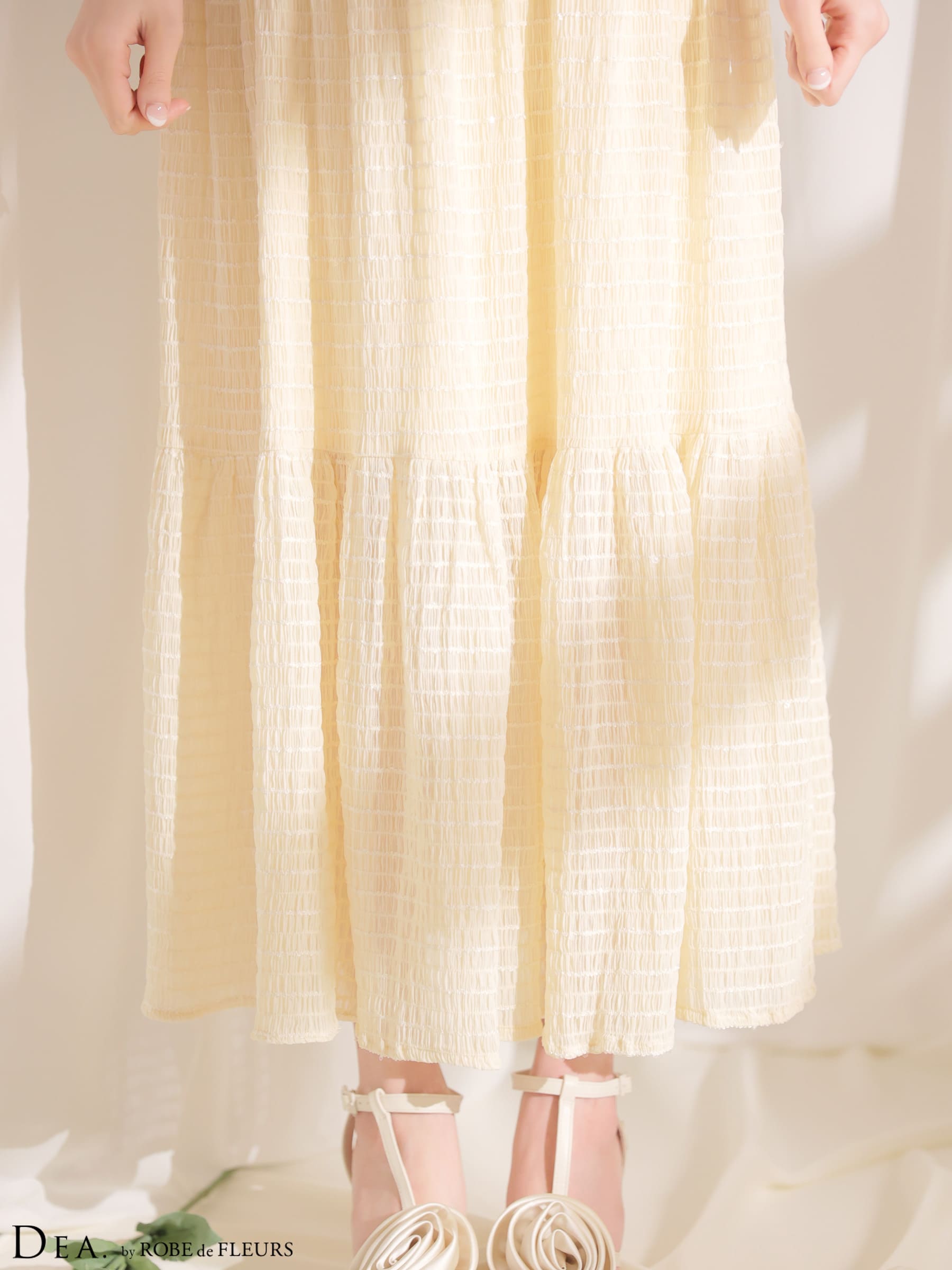 キャミソール リボン バストカット バックオープン ギャザーシフォン Aラインロングドレスのイメージ画像8