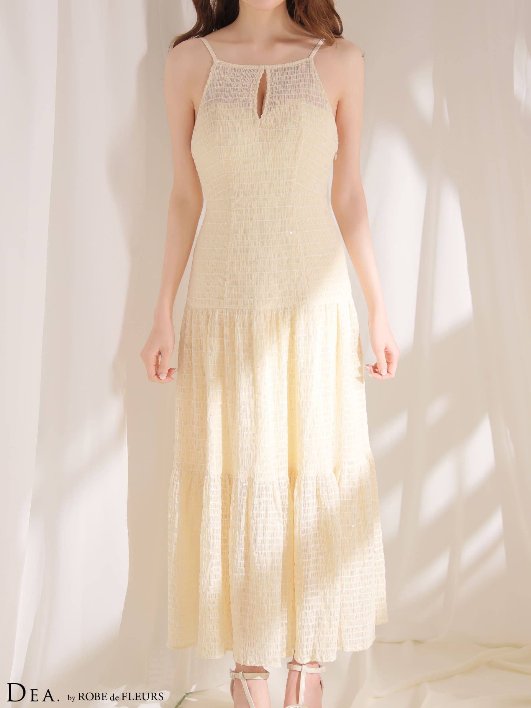 キャミソール リボン バストカット バックオープン ギャザーシフォン Aラインロングドレスのイメージ画像4