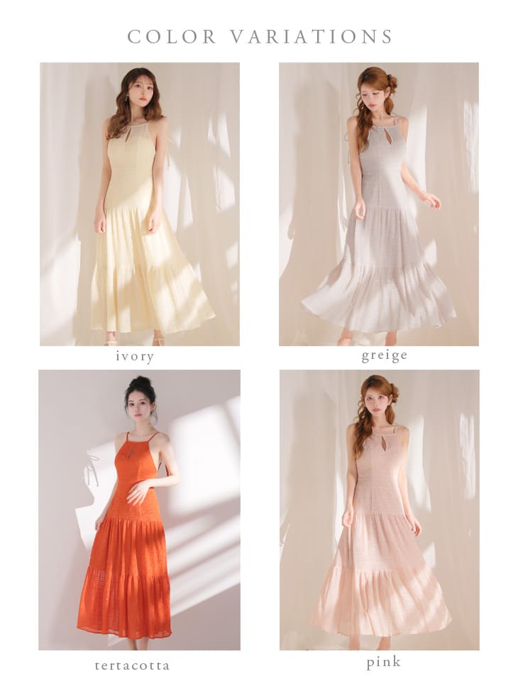 キャミソール リボン バストカット バックオープン ギャザーシフォン Aラインロングドレスのイメージ画像6