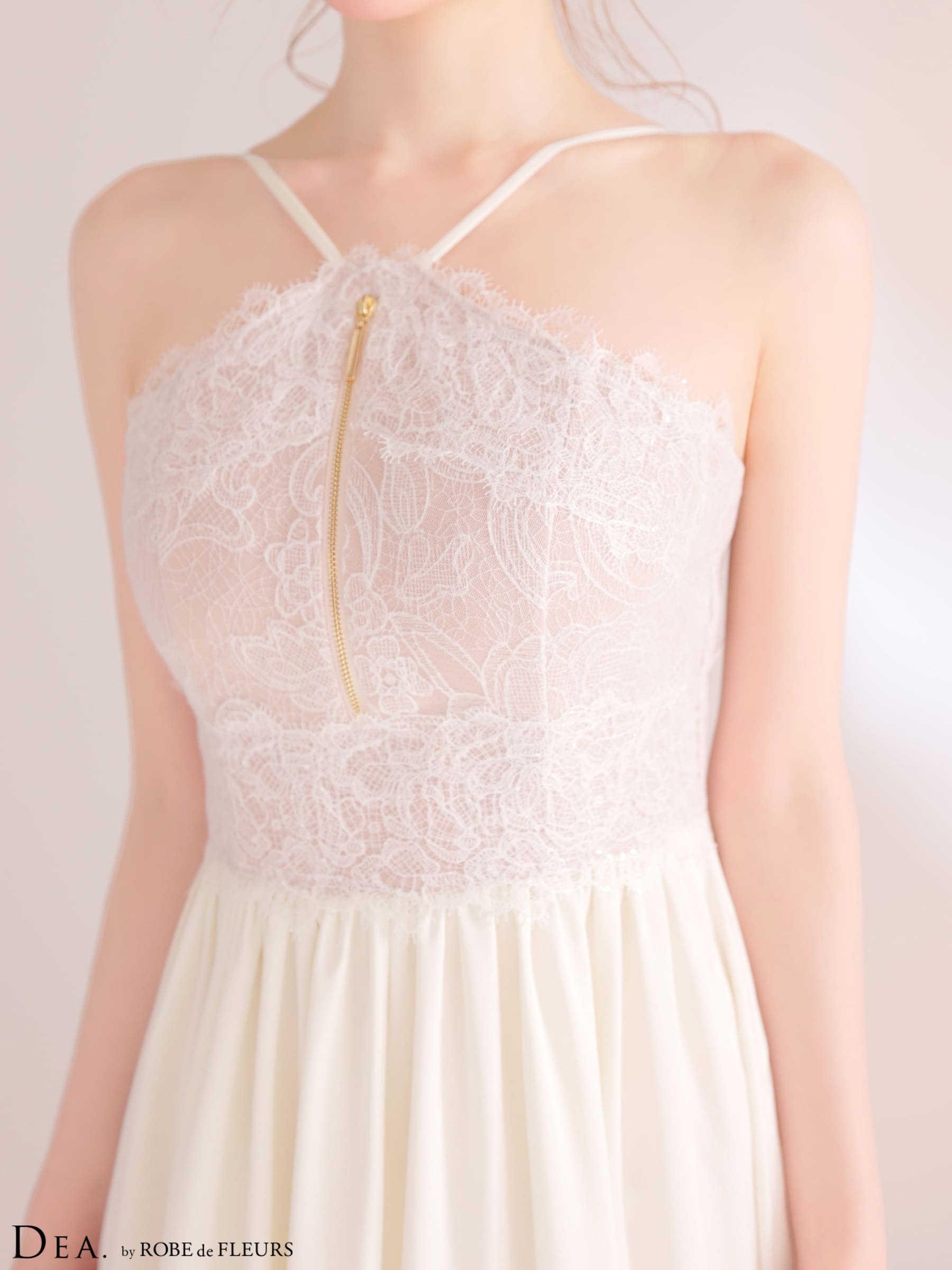 クロスデザイン ジップデザイン レース ギャザー Aラインロングドレスのイメージ画像7