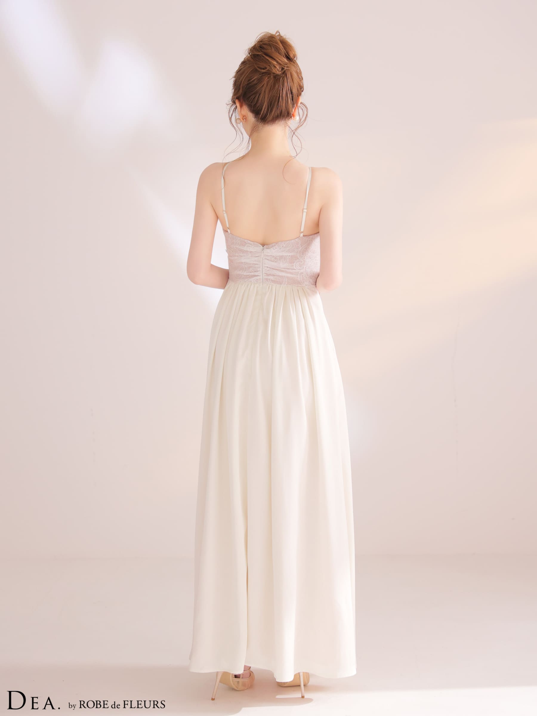 クロスデザイン ジップデザイン レース ギャザー Aラインロングドレスのイメージ画像5