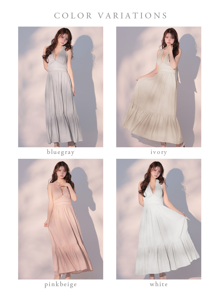 ホルターネック プリーツ シフォン ネックリボン Vネック フレアロングドレスのイメージ画像7