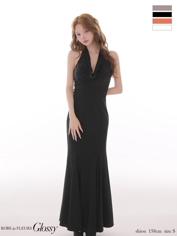 キャバドレス Glossy ROBE de FLEURS グロッシー ローブドフルール サテン キャミソール シンプル フリル フレア マーメイドロングドレスのイメージ画像2