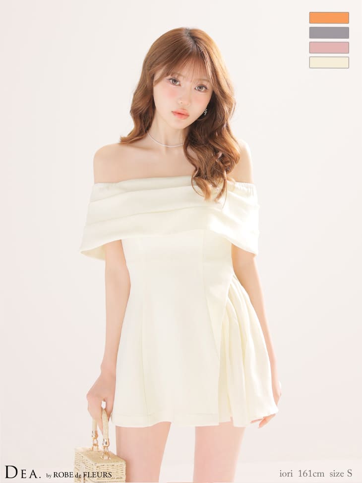 オフショルダー ドレープ シフォン プリーツ フレアミニドレスのイメージ画像4