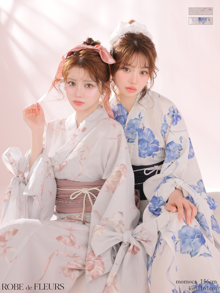 浴衣 ROBEdeFLEURS ローブドフルール 袖リボン フラワープリント フェミニン ガーリー 3点SET のイメージ画像1