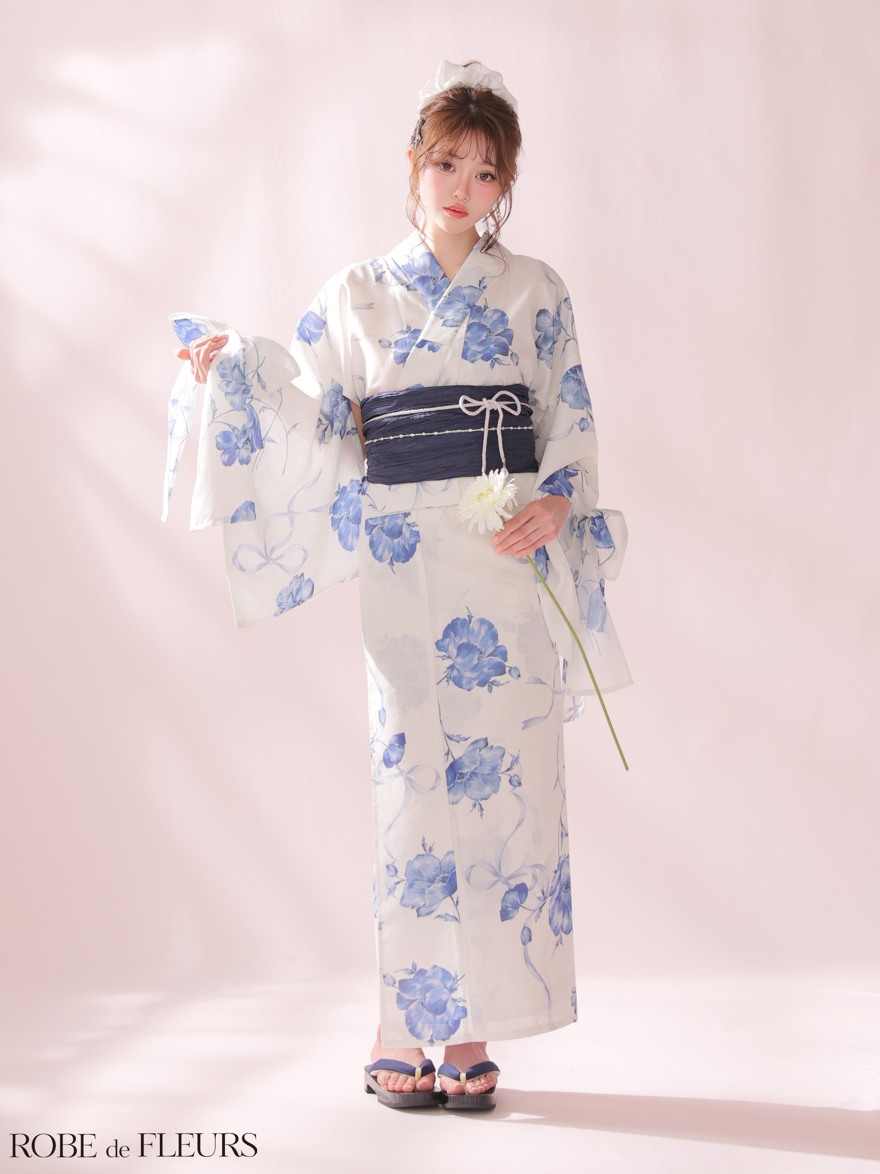 浴衣 ROBEdeFLEURS ローブドフルール 袖リボン フラワープリント フェミニン ガーリー 3点SET のイメージ画像5