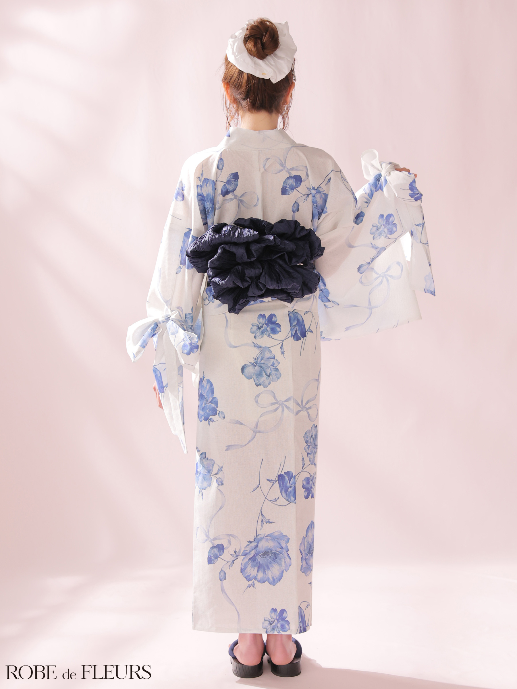 浴衣 ROBEdeFLEURS ローブドフルール 袖リボン フラワープリント フェミニン ガーリー 3点SET のイメージ画像6
