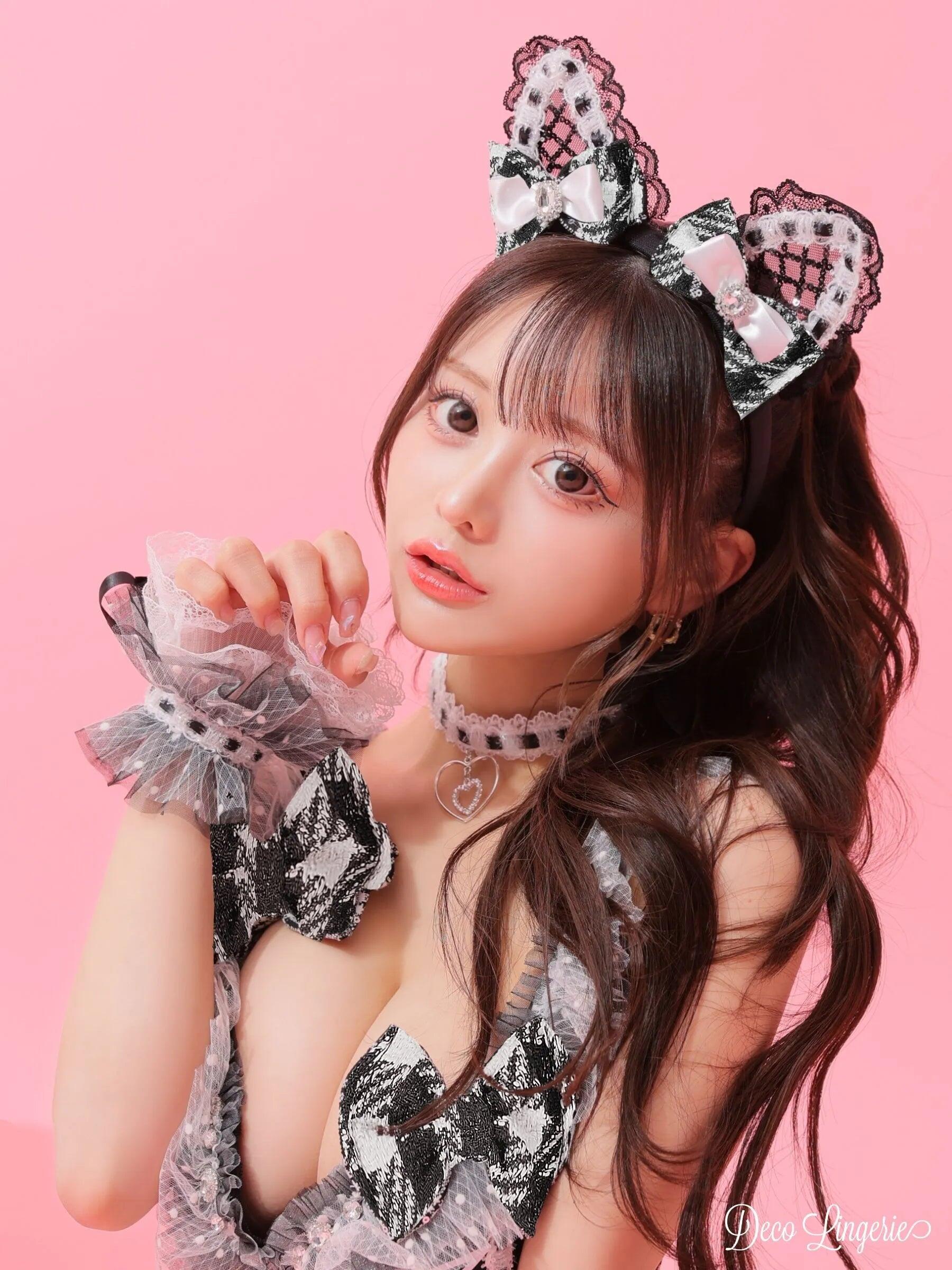 猫 フリル リボン チェック柄 ドット柄 ガーリー ツイード ランジェリー 6点セットのイメージ画像1