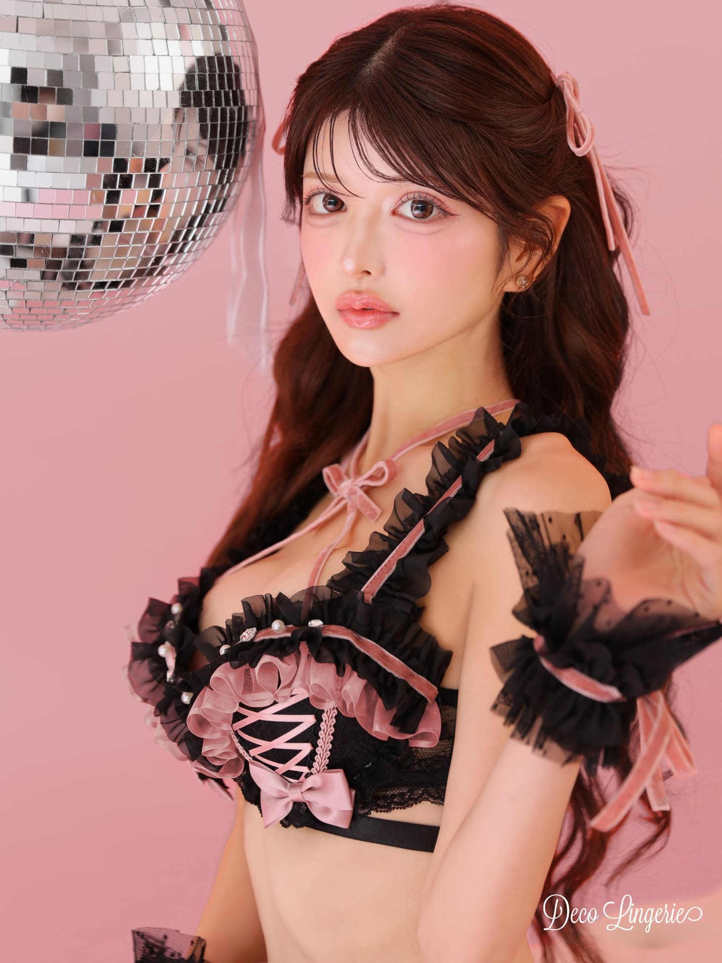 ランジェリー ベルベットリボン フリル チュール ビジュー ラブリー 4点セットのイメージ画像3