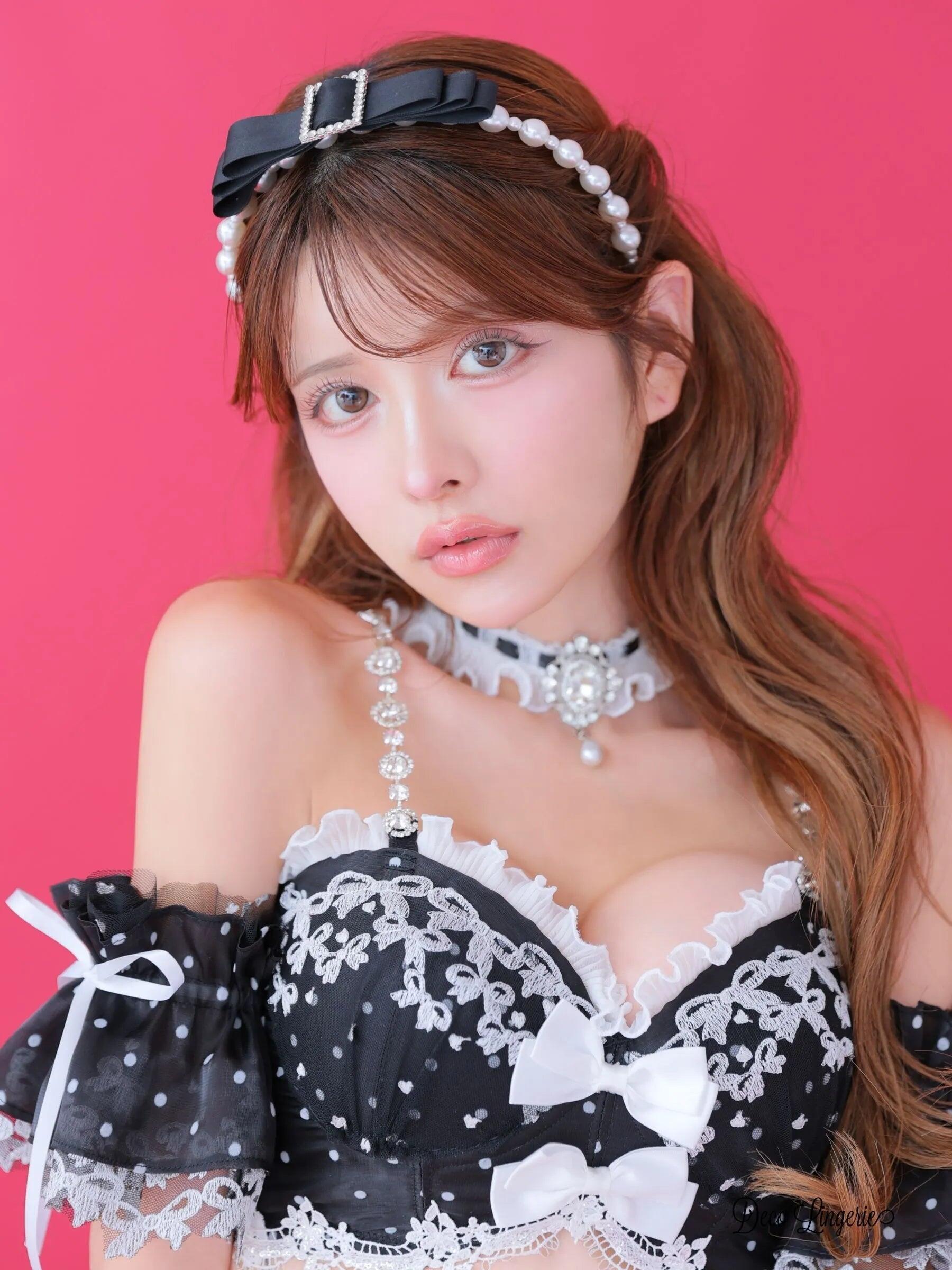 リボン ドット柄 ラブリー レース フリル ランジェリー 5点セットのイメージ画像4