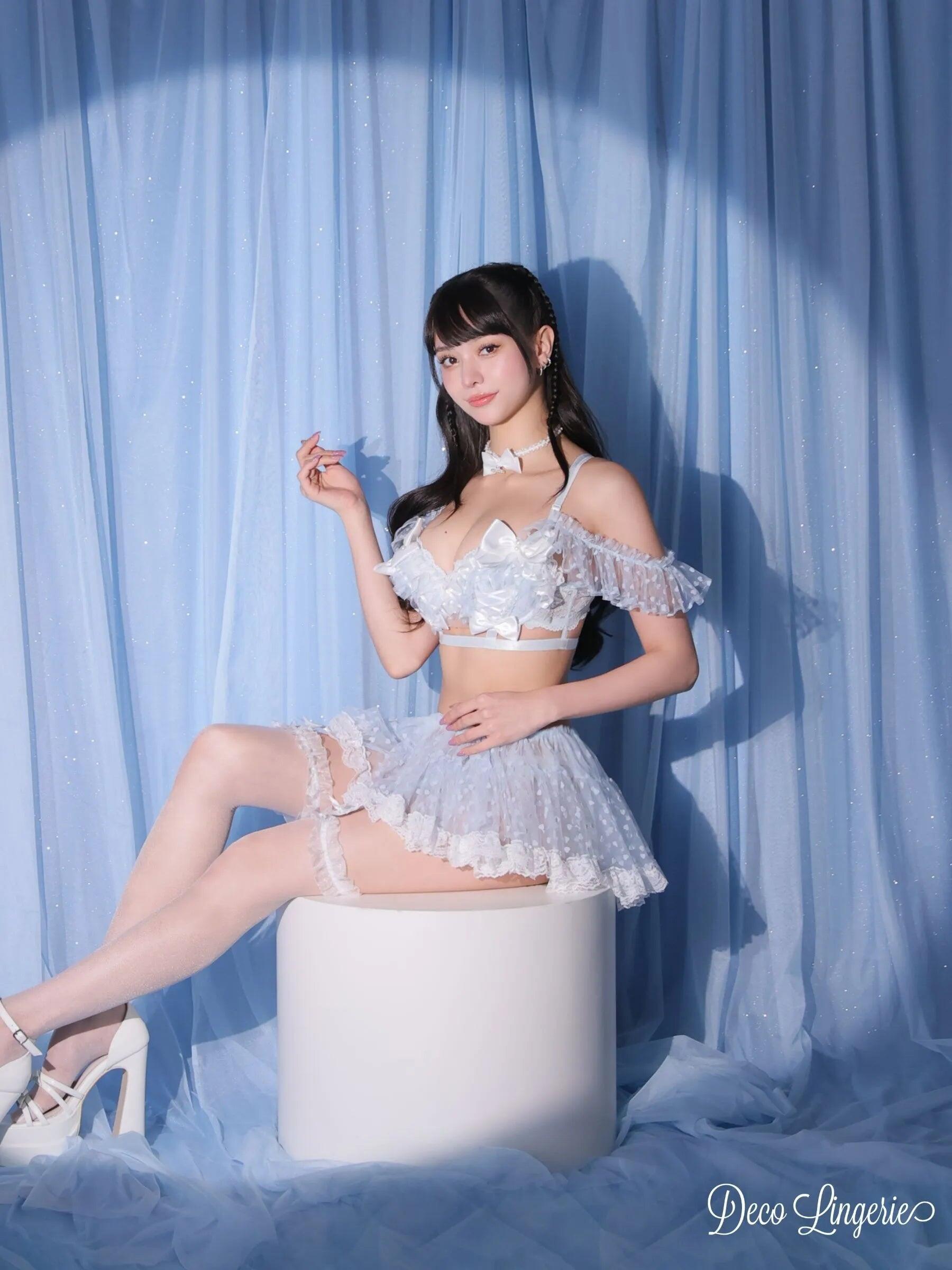 リボン ハート柄 レース フリル ラブリー ランジェリー 4点セットのイメージ画像4