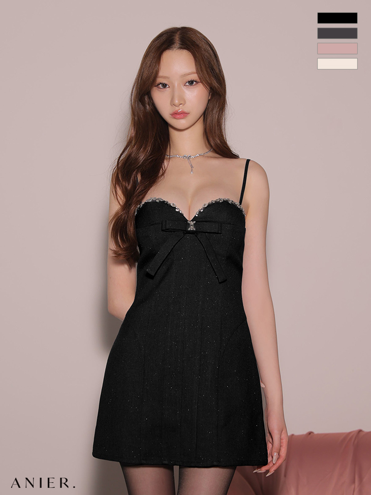 キャミソール バストリボン ビジュー フレアミニドレスのイメージ画像2