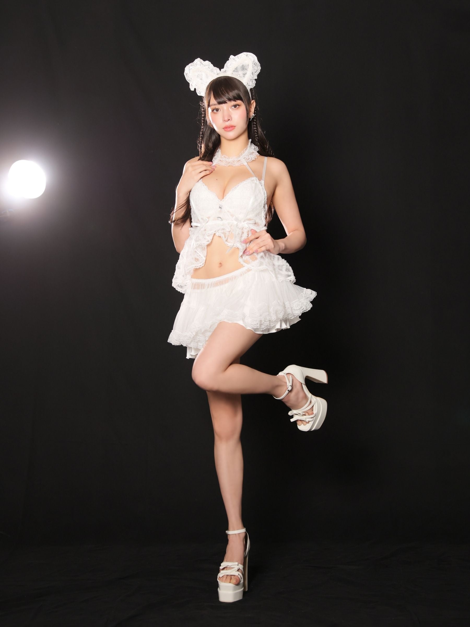 黒猫 シアー レース リボン ガーリー ランジェリー 4点セットのイメージ画像3