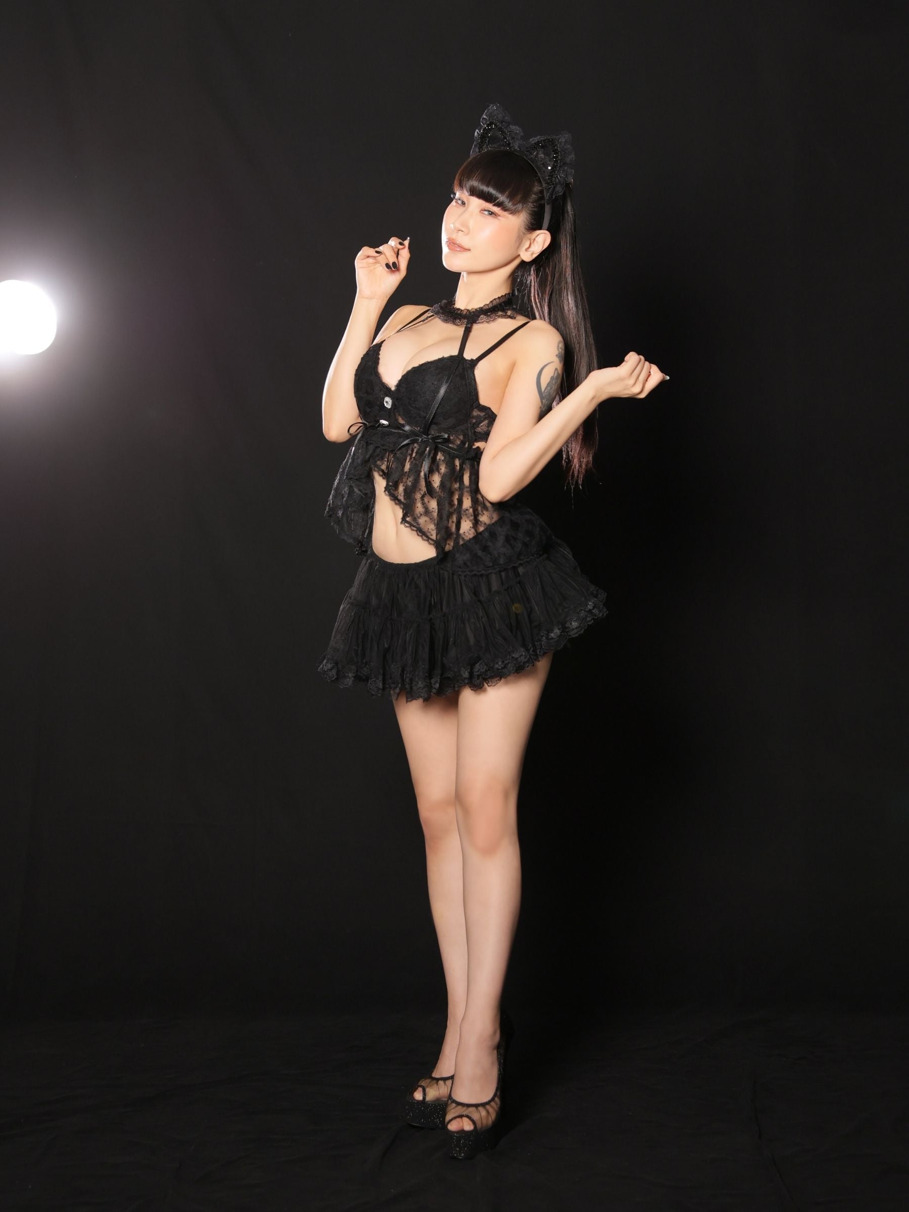 黒猫 シアー レース リボン ガーリー ランジェリー 4点セットのイメージ画像5