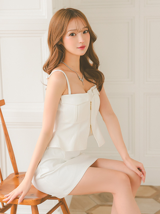 セクシー オープンバスト 2way キャミソール ペプラム ジップデザイン セットアップ タイトミニドレスのイメージ画像1