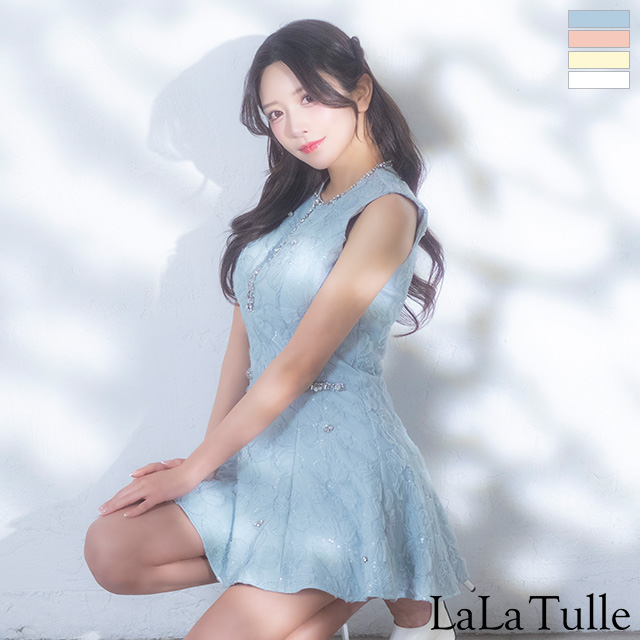 ガーリー ジップデザイン ノースリーブ ビジュー フレアミニドレスのメイン画像