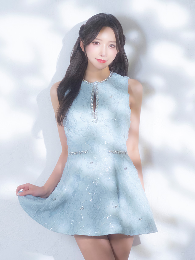 ガーリー ジップデザイン ノースリーブ ビジュー フレアミニドレスのイメージ画像1