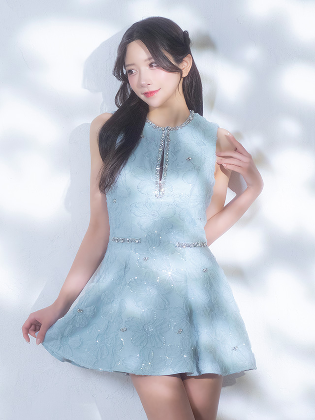 ガーリー ジップデザイン ノースリーブ ビジュー フレアミニドレスのイメージ画像2