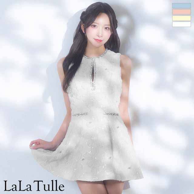 ガーリー ジップデザイン ノースリーブ ビジュー フレアミニドレスのメイン画像