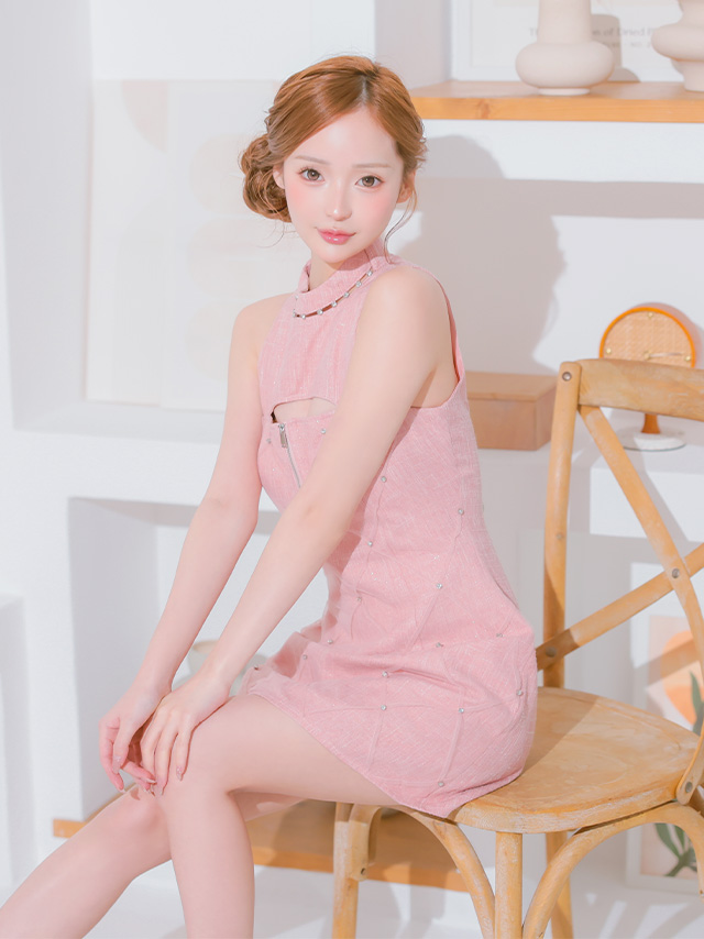 ジップデザイン ノースリーブ ツイード ラメ デコルテカッティング タイトミニドレスのイメージ画像2