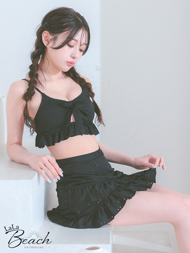 水着 ガーリー フリル リボン ビスチェ レース 体型カバー ラップスカート タンキニ ビキニメイン画像
