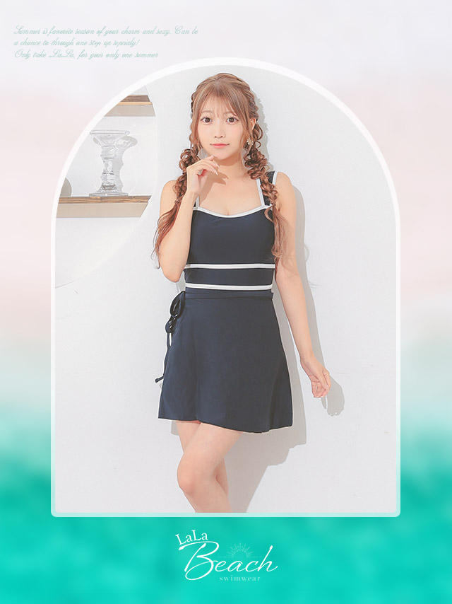 水着 バイカラーリボン 韓国風 ガーリー バルーンスカート ワンピース ビキニ のイメージ画像1