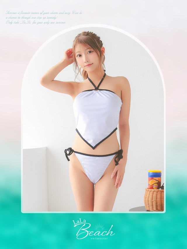 水着 ホルターネック モノトーン タンキニ 体型カバー ギャル ビキニのイメージ画像1