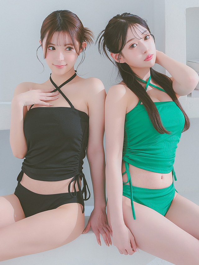 水着 ビスチェ ホルターネック クロスデザイン ワンカラー 韓国風 タンキニ ビキニ のイメージ画像3