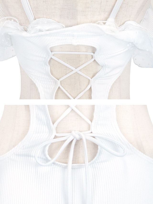 ドットレース バストフリル バックレースアップ チェック柄 モノキニ ビキニのイメージ画像8