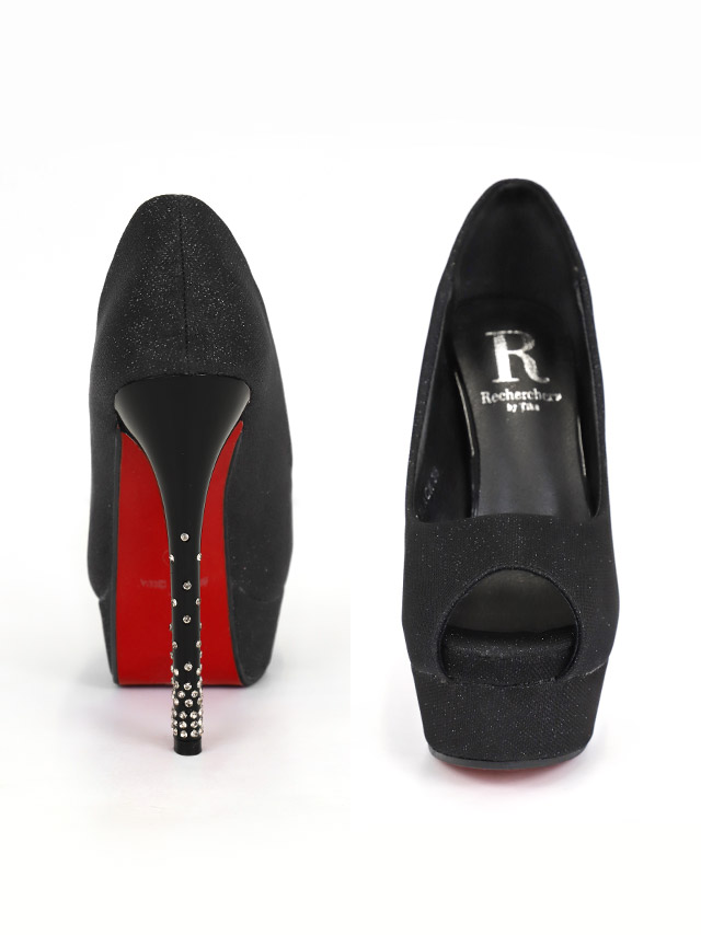 ビジュー オープントゥ ラメ パンプス