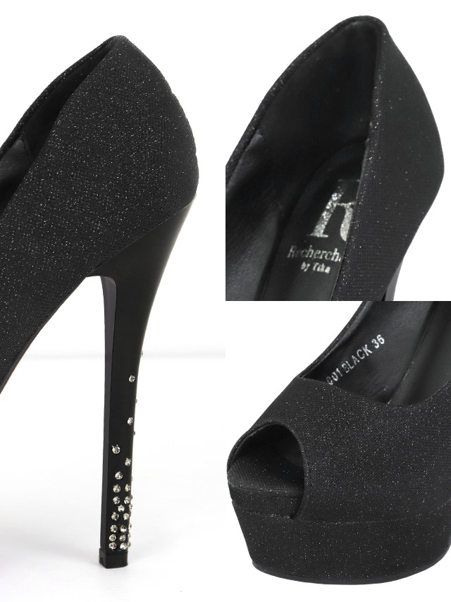 ビジュー オープントゥ ラメ パンプス