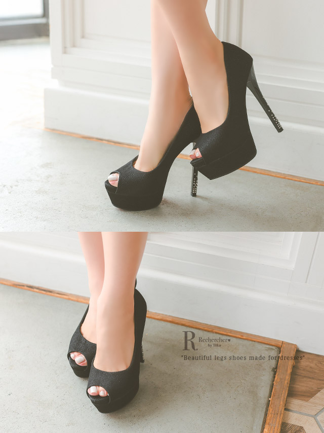 ビジュー オープントゥ ラメ パンプス