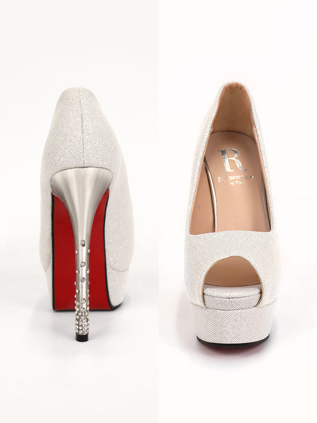 ラメ ビジュー オープントゥ パンプス