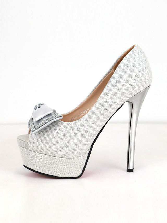 ビッグリボン ビジュー グリッター オープントゥ パンプス