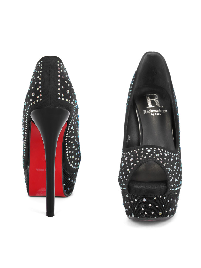 キラキラストーン オープントゥ パンプス