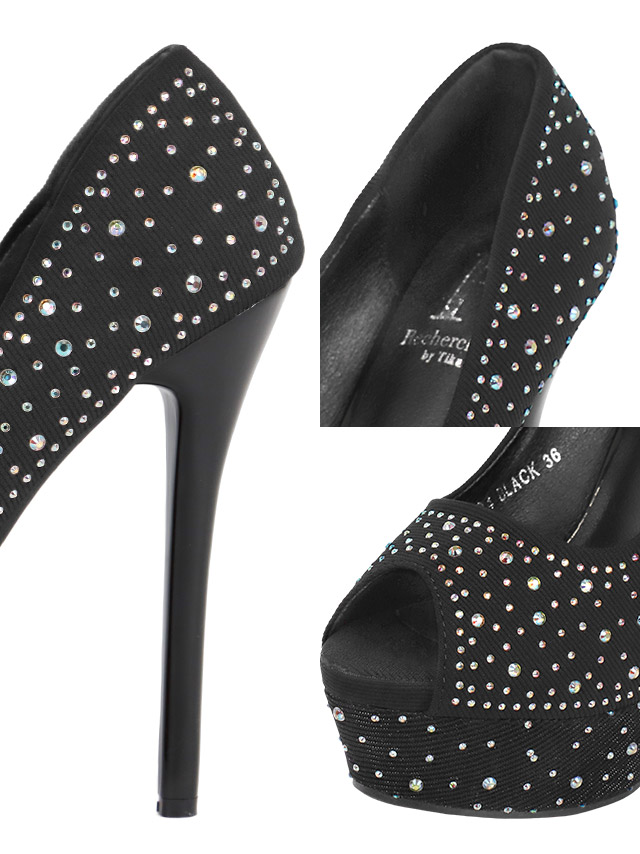 キラキラストーン オープントゥ パンプス