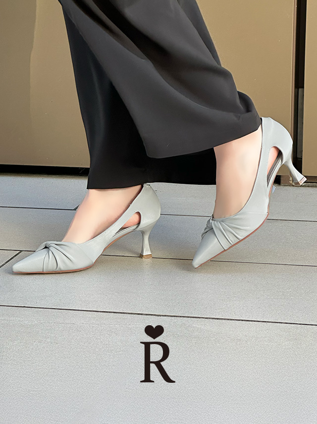 サイドオープン ポインテッド ツイストリボン パンプス
