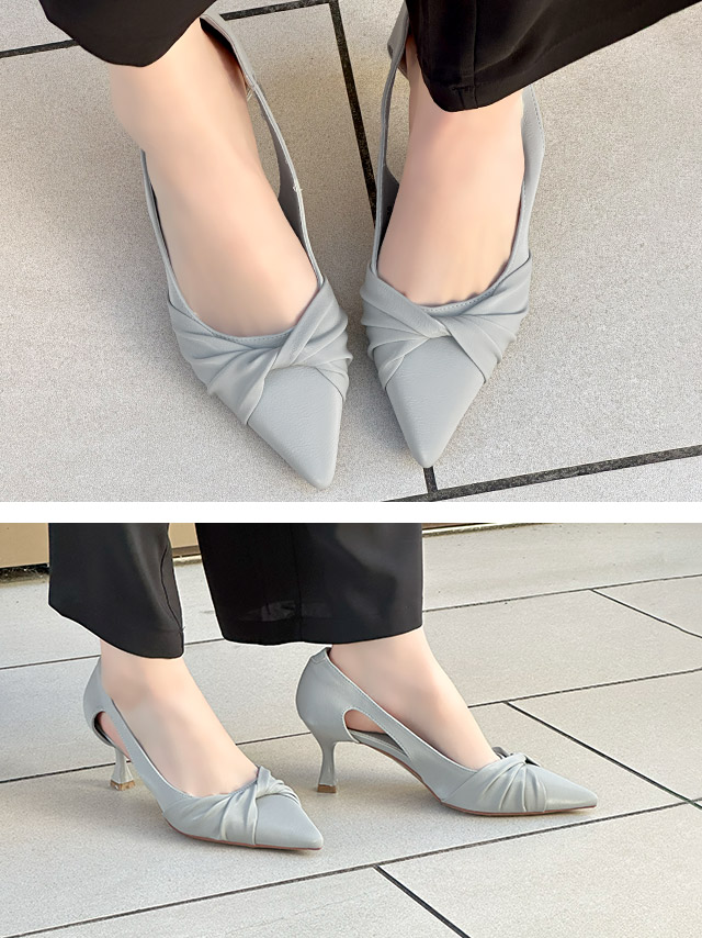 サイドオープン ポインテッド ツイストリボン パンプス