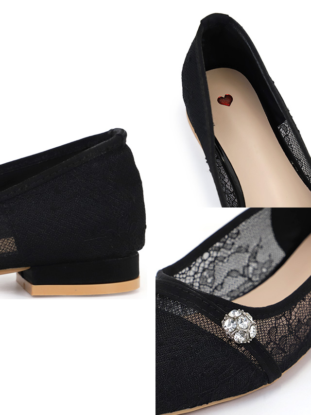 ビジュー アーモンドトゥ サイドシアーデザイン パンプス