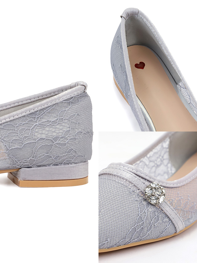 サイドシアーデザイン ビジュー アーモンドトゥ パンプス