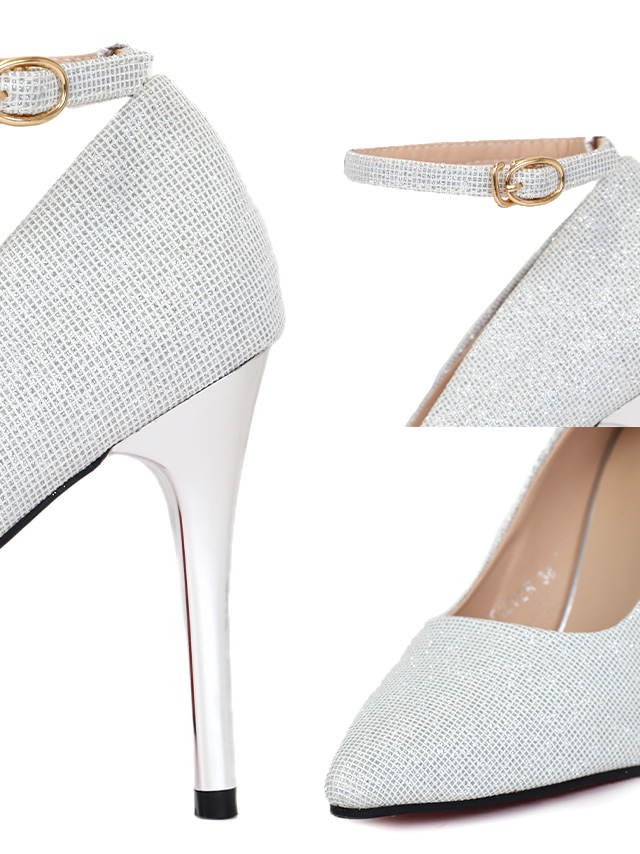 ラメ アンクルストラップ付き ポインテッドトゥ パンプス