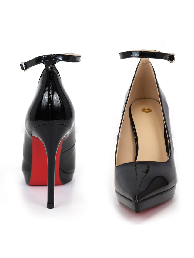 エナメル アンクルストラップ付き ポインテッドトゥ パンプス