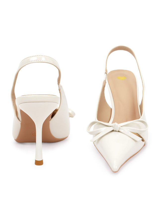 リボンデザイン ポインテッドトゥ スリングバック パンプス