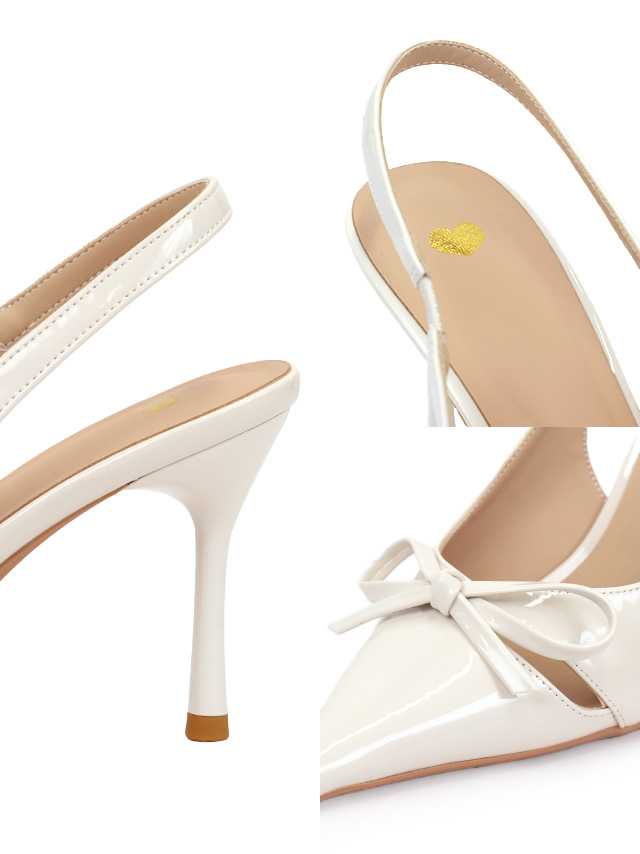 リボンデザイン ポインテッドトゥ スリングバック パンプス