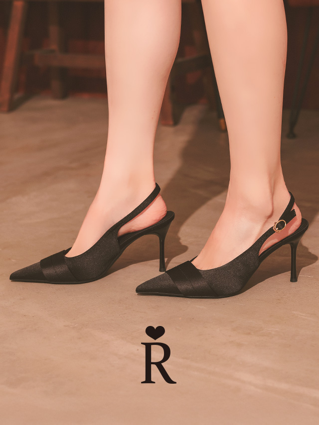 ポインテッドトゥ スリングバック サテン パンプス