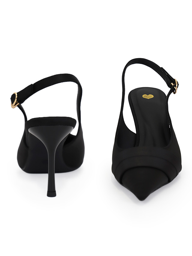 ポインテッドトゥ スリングバック サテン パンプス