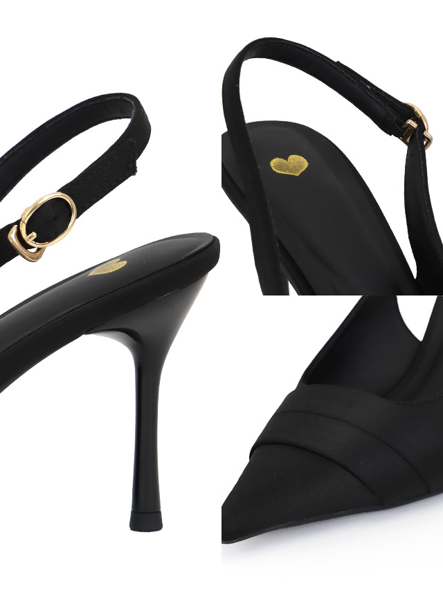 ポインテッドトゥ スリングバック サテン パンプス